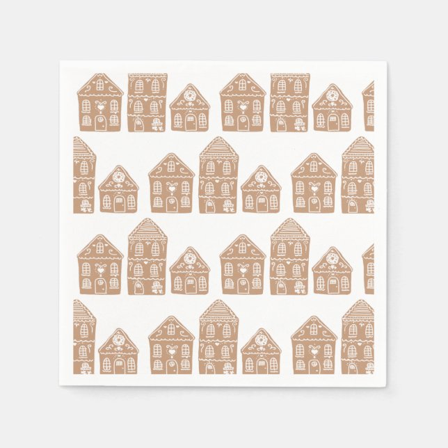 Gingerbread House Village Illustration Christmas Napkin (Front)