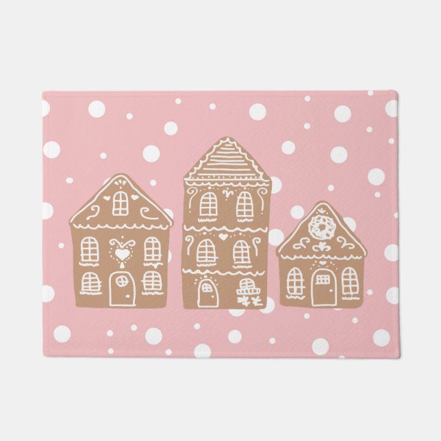 Gingerbread House Village Illustration Doormat (Front)
