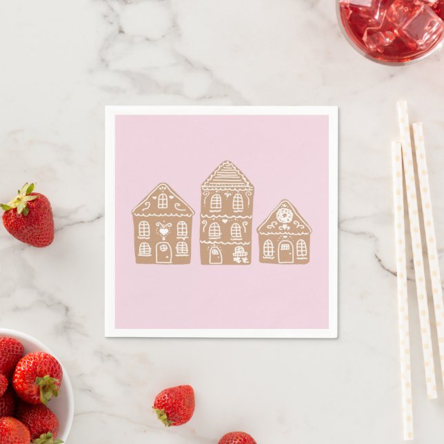Gingerbread House Village Illustration Napkins (Insitu)