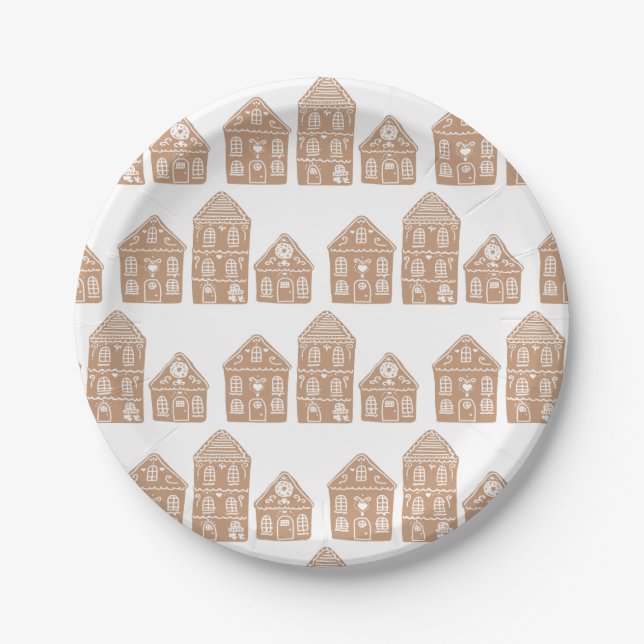 Gingerbread House Village Illustration Paper Plate (Front)