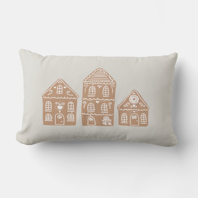 Gingerbread House Village Throw Pillow (Front)