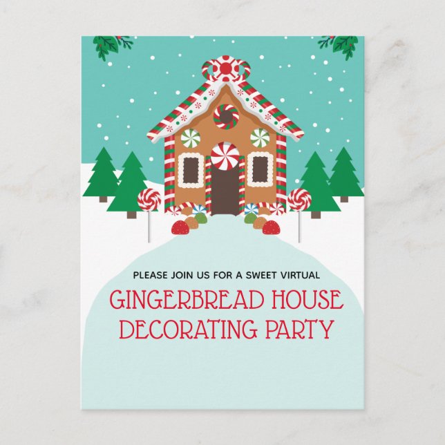 Gingerbread House Virtual Holiday Christmas Party Postcard (Front)