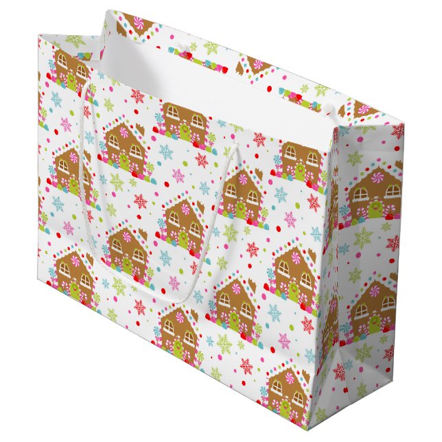 Gingerbread House – Whimsical Christmas Design Large Gift Bag (Front Angled)