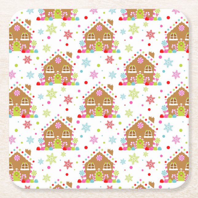 Gingerbread House – Whimsical Christmas Design Square Paper Coaster (Front)