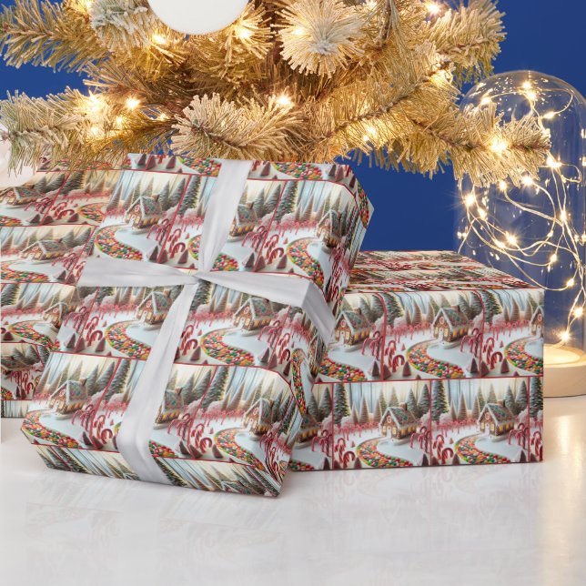 Gingerbread House With Candy Canes Wrapping Paper (Holidays)