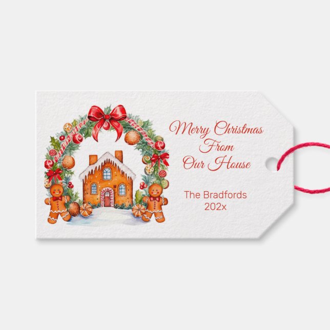 Gingerbread House Wreath Christmas Gift Tags (Front (Horizontal))