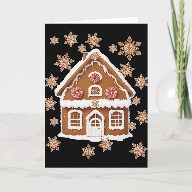 Gingerbread Houses And Snowflakes Sweet Christmas  Card (Front)