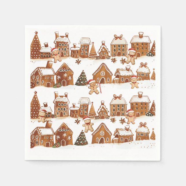 Gingerbread Houses Man Cookies Christmas Village Napkin (Front)