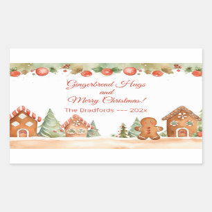 Gingerbread Hugs Christmas Card Rectangular Sticker