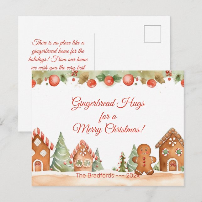 Gingerbread Hugs Christmas Postcard (Front/Back)