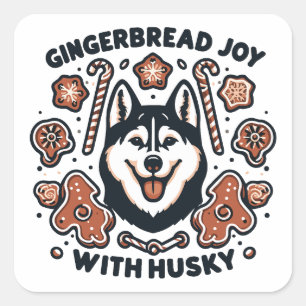 Gingerbread Joy with Husky Dog Minimalist Holiday Square Sticker