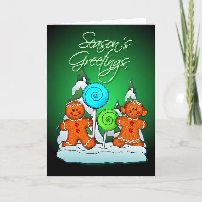 GINGERBREAD KIDS AND LOLLIPOPS by SHARON SHARPE Holiday Card (Front)