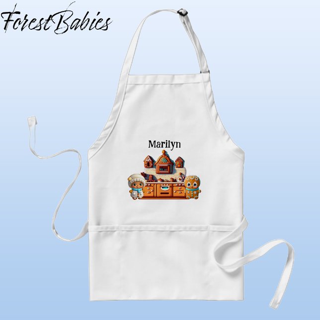 Gingerbread Kitchen Boy & Girl Cookie Graphic Standard Apron (Gingerbread Kitchen, Man, Boy & Woman, Girl Christmas 🎄Customizable ForestBabies Apron)