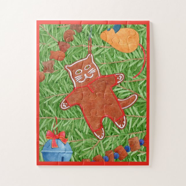 GINGERBREAD KITTY 11x14 Big Pieces Puzzle  (Vertical)