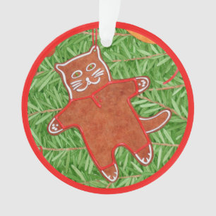 GINGERBREAD KITTY Acrylic Circle Ornament
