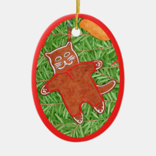 GINGERBREAD KITTY Ceramic Oval Ornament