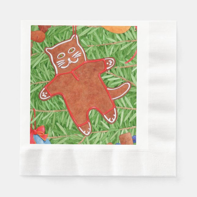 GINGERBREAD KITTY Coined Luncheon Paper Napkins  (Front)