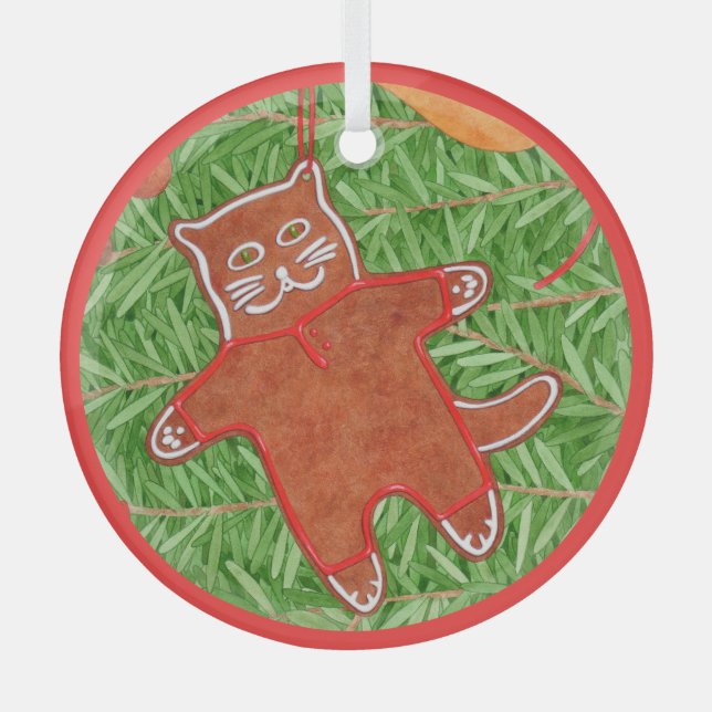 GINGERBREAD KITTY Glass Circle Ornament (Front)