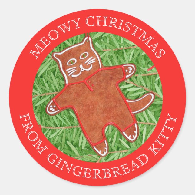 GINGERBREAD KITTY Large Envelope Seals / Red (Front)