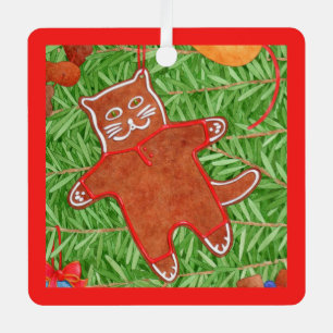 GINGERBREAD KITTY Metal Square Ornament