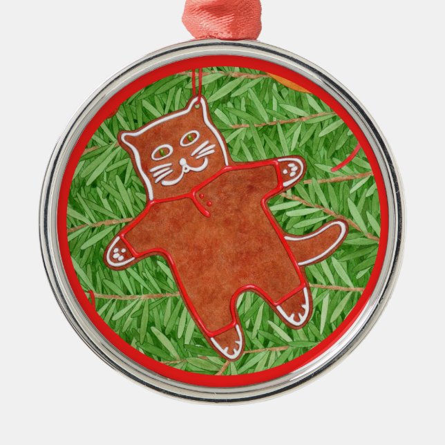 GINGERBREAD KITTY Premium Round Ornament (Front)