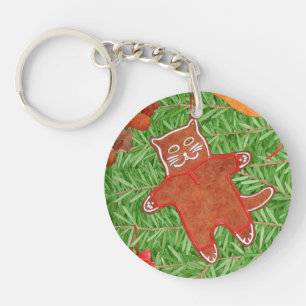 GINGERBREAD KITTY Round Acrylic Keychain