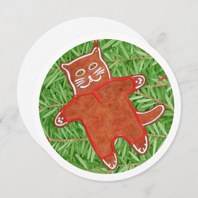 GINGERBREAD KITTY Round Flat Blank Card (Front/Back)