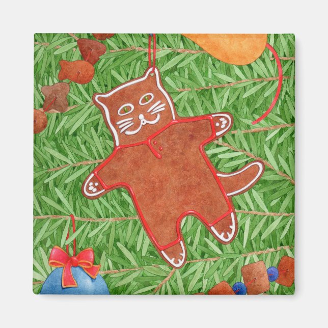 GINGERBREAD KITTY Square Magnet  (Front)