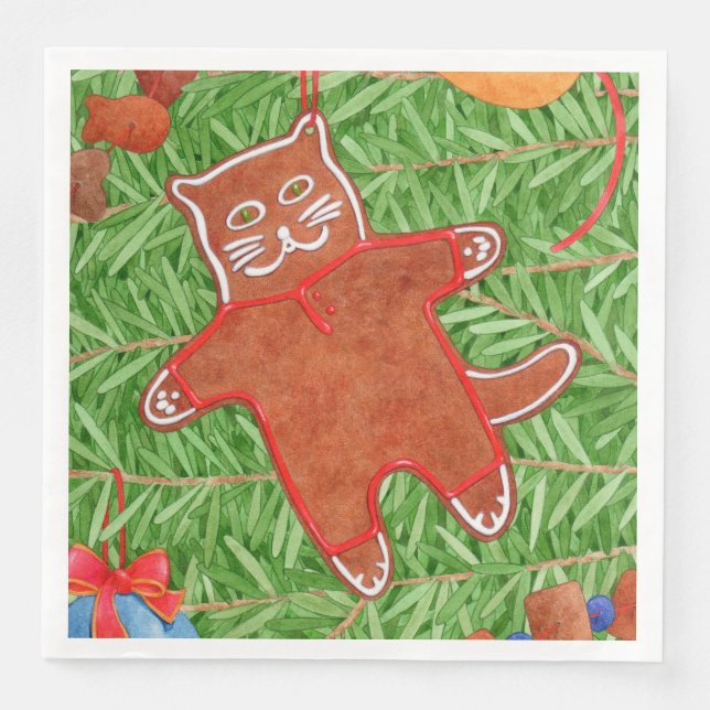 GINGERBREAD KITTY Standard Dinner Paper Napkins  (Front)