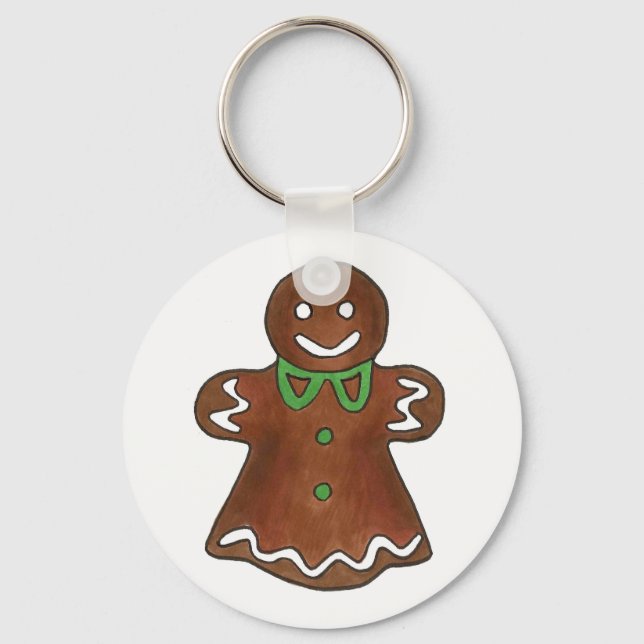 Gingerbread Lady Woman Christmas Holiday Cookie Key Ring (Front)