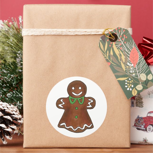 Gingerbread Lady Woman Christmas Holiday Cookies Classic Round Sticker (Holiday)