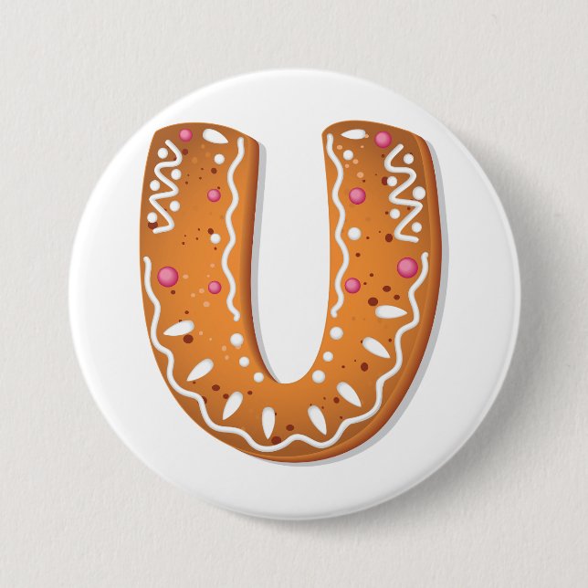 Gingerbread Letter U Monogram Holiday Cookie 7.5 Cm Round Badge (Front)