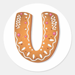 Gingerbread Letter U Monogram Holiday Cookie Classic Round Sticker