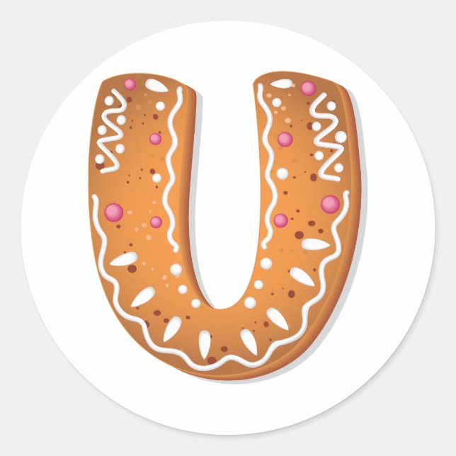 Gingerbread Letter U Monogram Holiday Cookie Classic Round Sticker (Front)