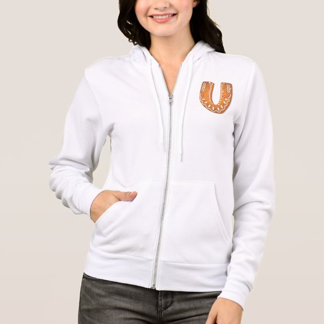 Gingerbread Letter U Monogram Holiday Cookie Hoodie (Front)