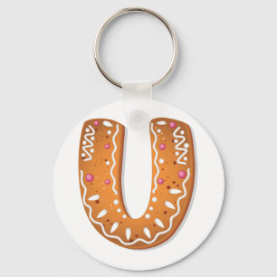 Gingerbread Letter U Monogram Holiday Cookie Key Ring