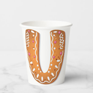 Gingerbread Letter U Monogram Holiday Cookie Paper Cups