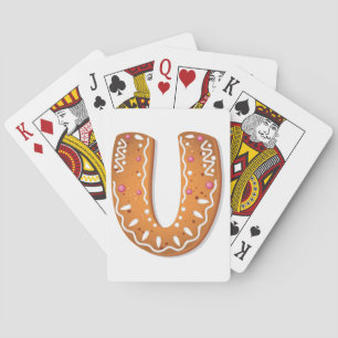Gingerbread Letter U Monogram Holiday Cookie Playing Cards