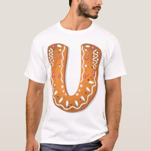 Gingerbread Letter U Monogram Holiday Cookie T-Shirt