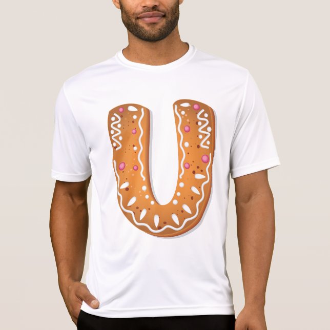 Gingerbread Letter U Monogram Holiday Cookie T-Shirt (Front)
