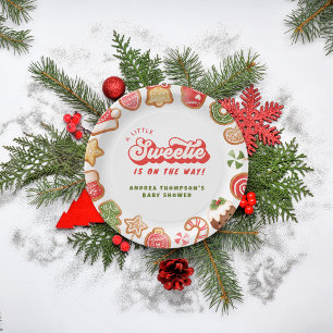 Gingerbread Little Sweetie Christmas Baby Shower Paper Plate