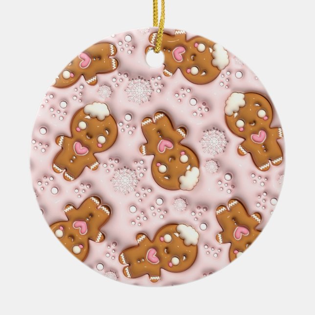 "Gingerbread Love Pattern Ornament" Ceramic Tree Decoration (Front)