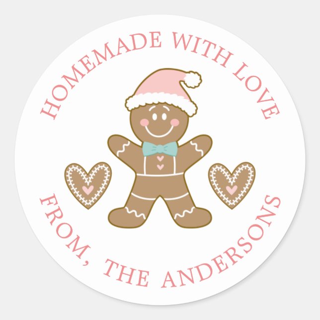 Gingerbread Made With Love Christmas Classic Round Sticker (Front)
