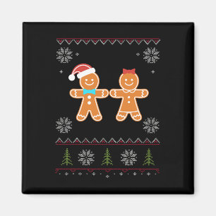 Gingerbread Man & Girl Ugly Sweater Christmas Magnet