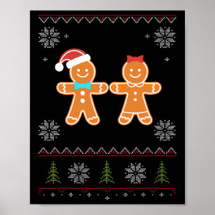 Gingerbread Man &amp; Girl Ugly Sweater Christmas  Poster