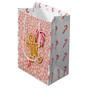 Gingerbread Man and Candy Cane Christmas Holiday Medium Gift Bag