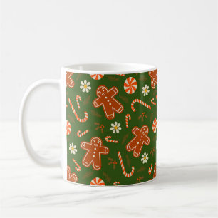 Gingerbread man and candy cane pattern coffee mug