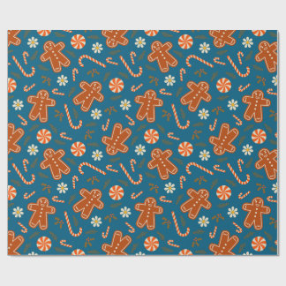 Gingerbread man and candy cane pattern wrapping paper
