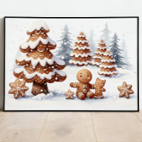 Gingerbread Man and Cat in the Snow