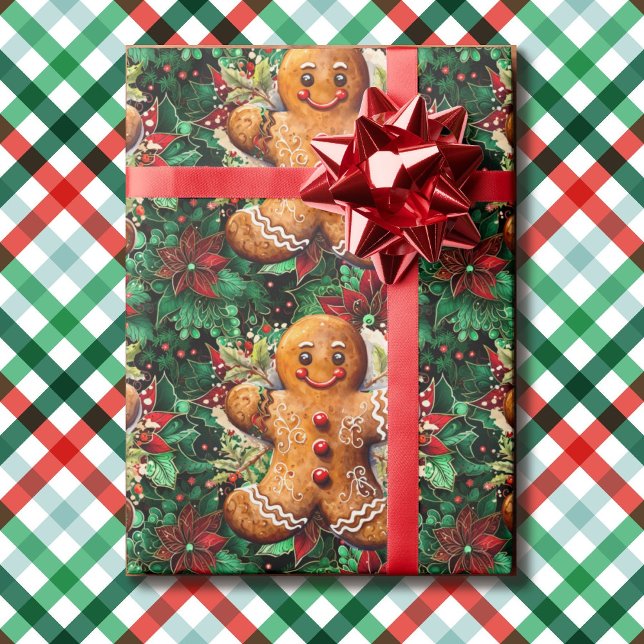 Gingerbread Man and Poinsettias Christmas Classics Wrapping Paper (Creator Uploaded)
